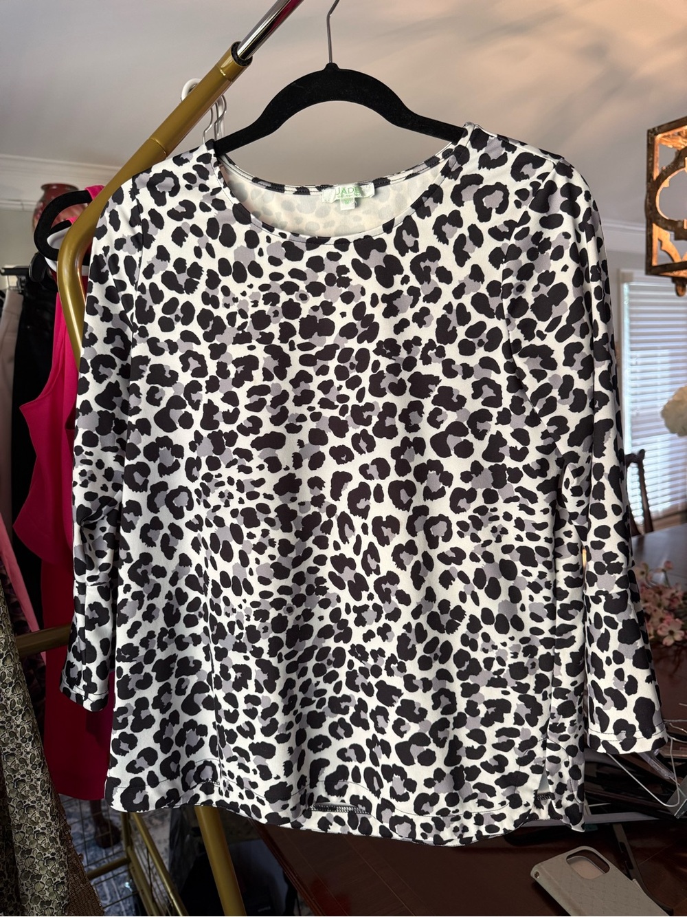 Jade Black and White Leopard Print Blouse